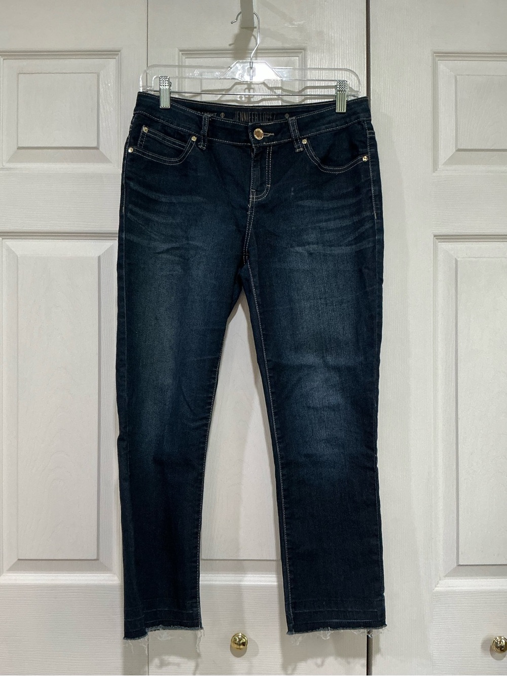💙 Jennifer Lopez Cropped Straight Blue Denim Jeans Raw Hem size 4 (01659)